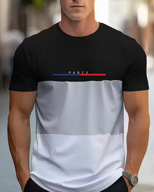 Men's Color Block Pattern Fashion Crew Neck Short Sleeve Quality T-shirt for all seasons